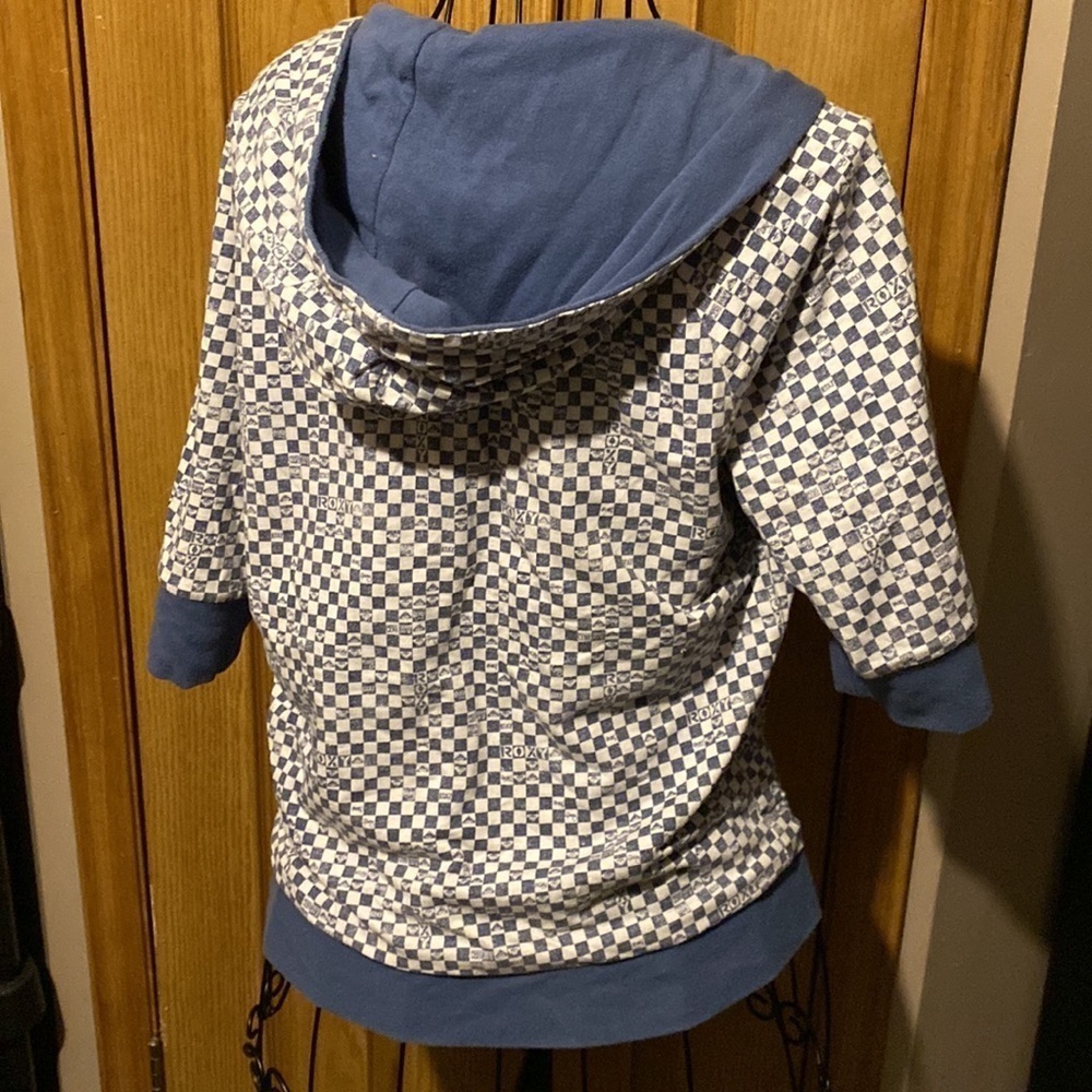 Roxy Women's REVERSIBLE Jacket Denim Blue Pockets Checkered Skater Vinta… - Picture 7 of 8